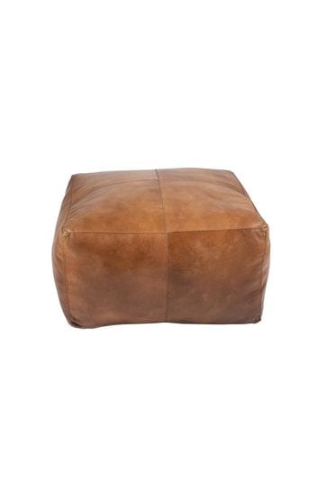 Pacific Natural Tan Leather Square, Tan Leather Pouf