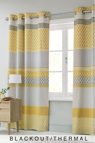 Buy Mini Geo Stripe Eyelet Blackout Thermal Curtains From