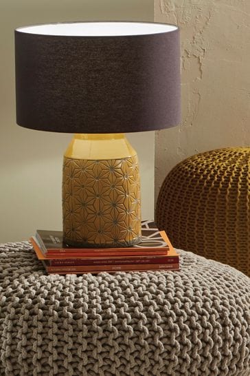 Assisi Etch Detail Stoneware Table Lamp, Yellow And Grey Table Lamp